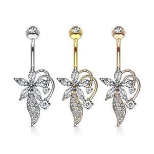 Five Marquise CZ Flower CZ Cluster Stem Bouquet 316L Surgical Steel Belly Button